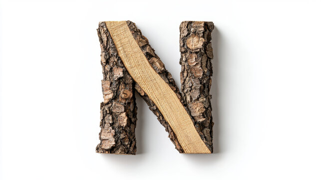 Wooden letter N with tree bark texture showcases natural beauty and rustic charm, perfect for decor or crafts