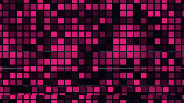 A captivating mosaic of vibrant fuchsia squares arranged in a rhythmic pattern on a dark, textured surface, evoking a sense of digital art and abstract design with subtle glitch elements