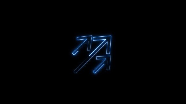 Glowing blue neon diagonal arrows pointing upward on a black background, perfect for business growth, financial success, directional indicators, tech videos, and UI elements.