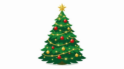 Fototapeta premium Decorated Christmas tree with golden garlands and baubles on white