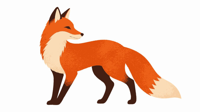 Stylized orange fox standing calmly against a clean white background
