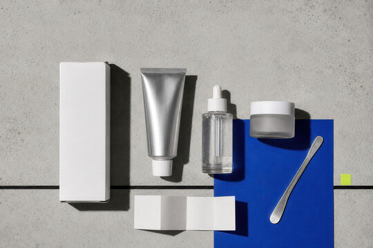 Minimal skincare packaging arranged in a modern still life