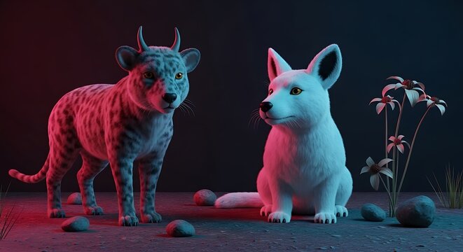 Vibrant stage performance with colorful illuminated animals.