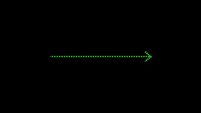 Right arrow direction icon with dotted line animation on background. Dot arrow icon sing animated with alpha cannel black straight arrows animation . Reveal animation of solid dashed.