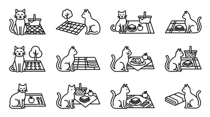 Cute cats playing chess and checkers in line art style. © Ra
