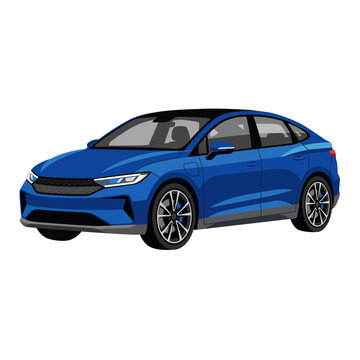 Hybrid electric vehicle HEV sedan car with modern blue styling and alloy wheels for sustainable transport and fuel efficiency technology concepts