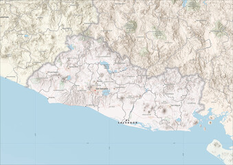 Fototapeta premium Highly Detailed Political and Physical Map of El Salvador with Shaded Relief and Neighboring Countries