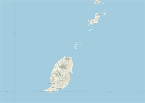 Highly Detailed Political and Physical Map of Grenada with Shaded Relief and Neighboring Countries