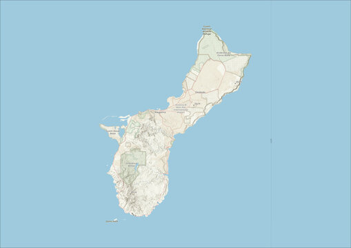 Highly Detailed Political and Physical Map of Guam with Shaded Relief and Neighboring Countries