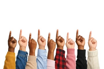 Fototapeta premium Diverse hands pointing upward together.