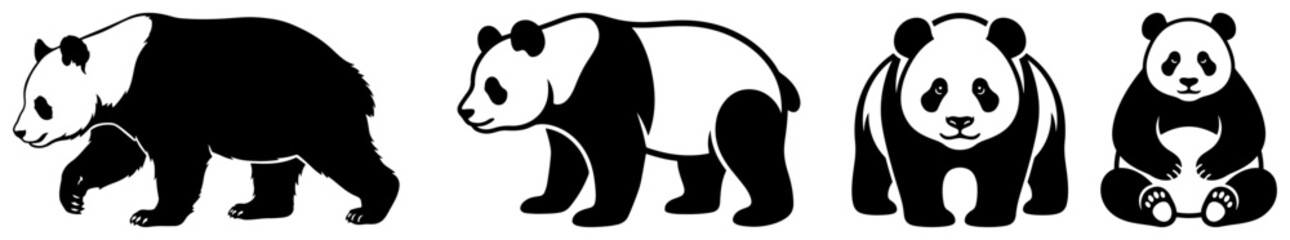 Giant panda bear in various poses including walking and sitting in silhouette style © Tomas