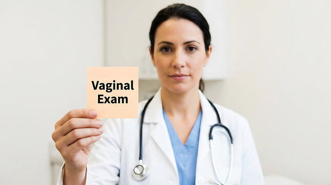 Female doctor in white coat performing a vaginal examination