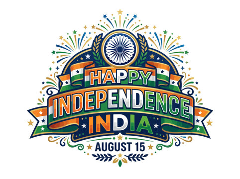 Happy Independence India August 15 Celebration Banner with Flags and Fireworks