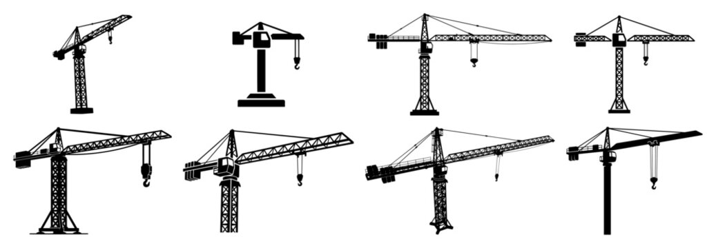 Industrial tower crane silhouettes for construction and engineering projects