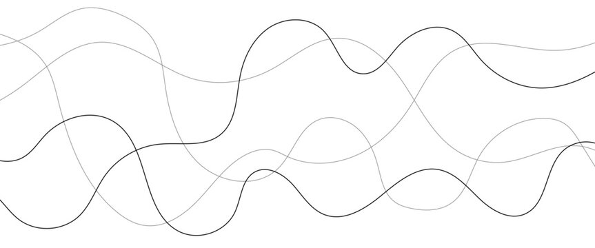 Minimalist abstract wavy lines vector, elegant thin curved line art on white background, fluid motion wave pattern for modern web design
