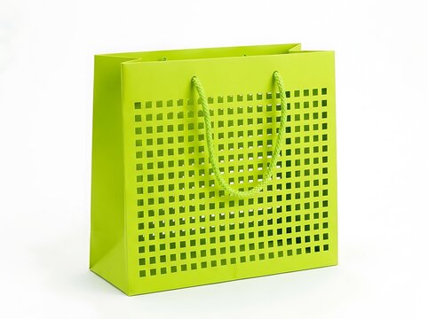 Bright lime green shopping bag with square pattern design