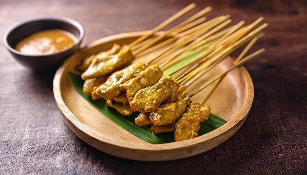 chicken satay bamboo skewer with peanut sauce indonesian traditional food