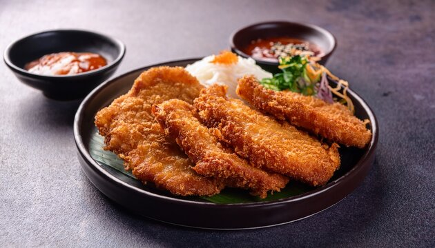 crispy korean style breaded pork cutlet with spicy sauce sweet crispy
