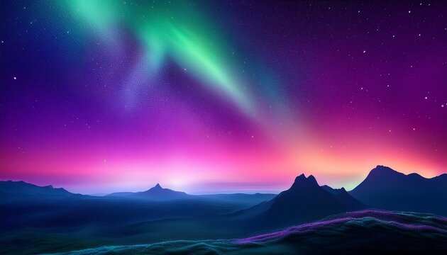 mysterious night sky with starry purple and green color gradation mesh background near north pole mesh celestial