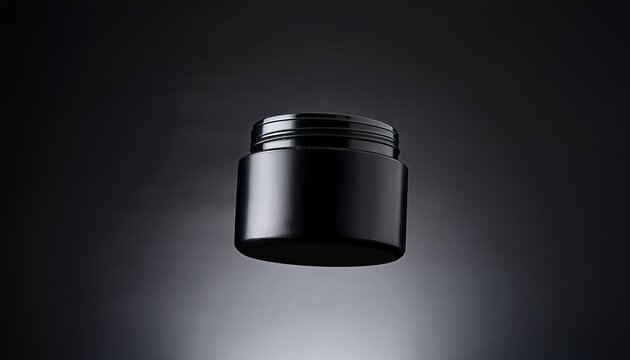 pomade cream jar mockup black matte color floating on air dark background