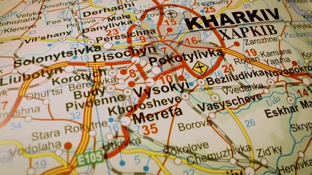 close up gliding shot over road network leading to kharkiv, ukraine