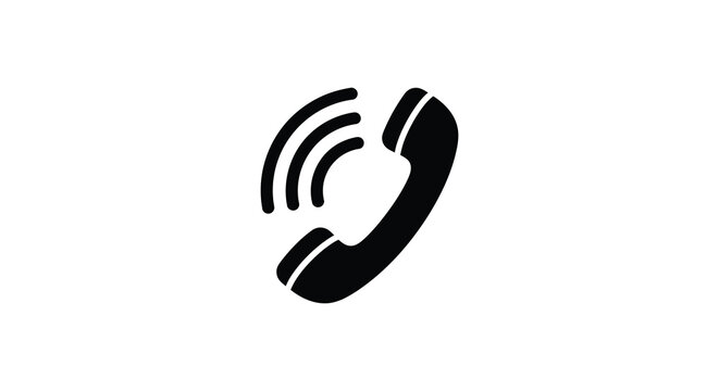Ringing telephone handset icon in black silhouette phone receiver ringer
