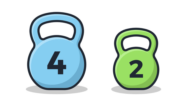 Blue and green kettlebells for fitness training.