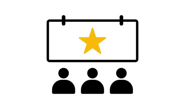 Audience presentation with star ratings. Business training, workshops, and presentation ratings. 2D animation with 4K resolution and alpha channel.