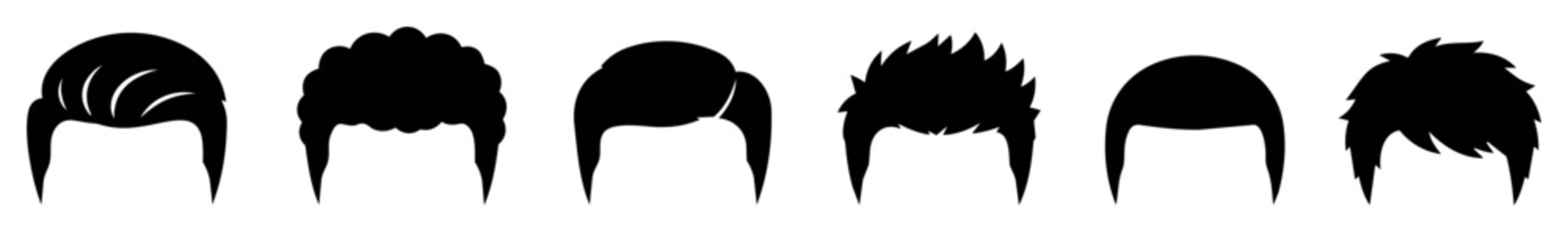 Male hairstyles and haircuts vector collection with diverse hair shapes and styles, hair design illustrations for grooming, fashion, avatar creation and character design