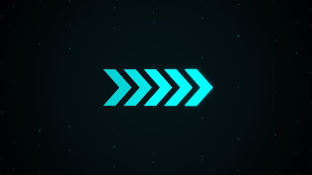 Neon glowing cyan arrows pointing right on a dark textured digital background