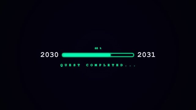 Loading progress bar showing transition from year 2030 to 2031 with neon graphics