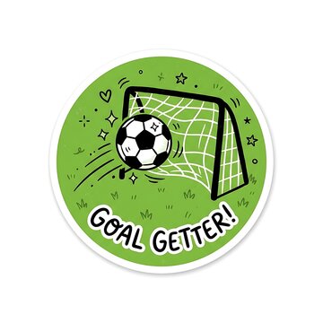 Soccer Goal Getter Doodle: A whimsical doodle depicts a soccer ball soaring into a net, accompanied by the celebratory text Goal Getter!. This artwork captures the excitement and spirit of scoring.