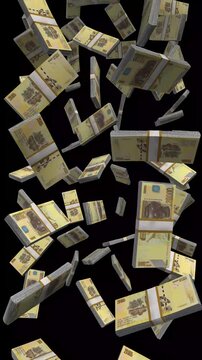 Vertical Congo Money, Falling Congolese Franc Bills Black Background, Premium Central Africa Kinshasa Finance Cash Stacks, 4K