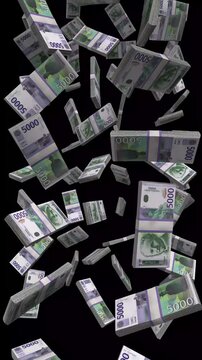 Vertical Serbia Money, Falling Serbian Dinar Bills Black Background, Premium Balkans Belgrade Finance Cash Stacks, 4K