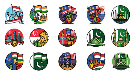 Fototapeta premium national day celebrations across various asian countries showcasing flags people and landmarks illustrating unity and heritage.