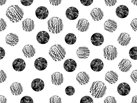 Polka dot seamless pattern, hand drawn brush circle texture