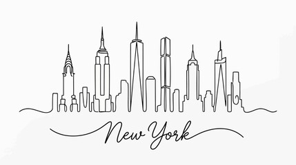 Obraz premium New York City Skyline Outline Drawing - Minimalist Art