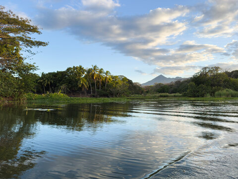 Nicaraguan nature landscape with volcano and lakes