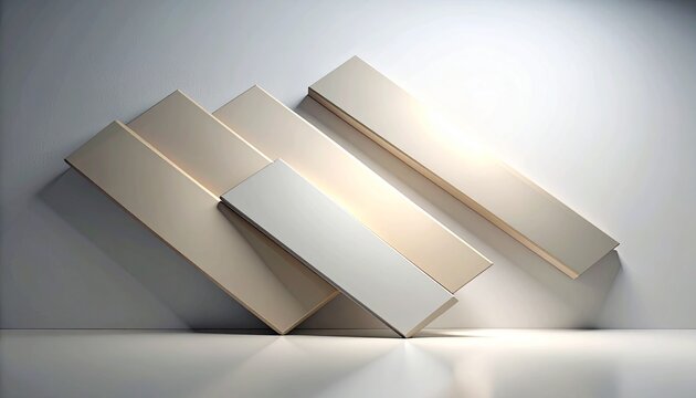 Minimalist floating paper panels abstract backdrop. Geometric trapezoid shapes for modern corporate design elements.