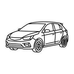 Fototapeta premium Black and white line drawing of a modern hatchback car.