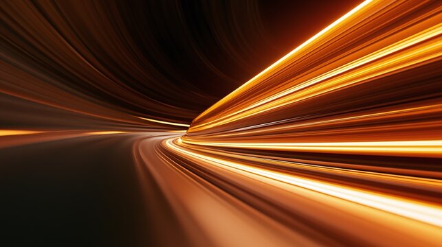 Dynamic light streaks create a futuristic, high-speed tunnel effect, illustrating rapid movement and technological advancement with a blend of warm, glowing colors