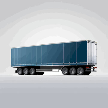 Modern blue semi-trailer truck with multiple axles on a light gray background.