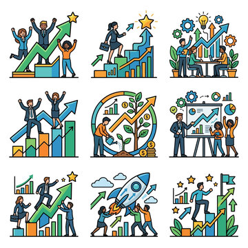 business growth and success concept with people celebrating achieving goals