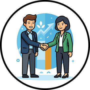 business handshake illustration symbolizing partnership and growth with upward arrows and leaves