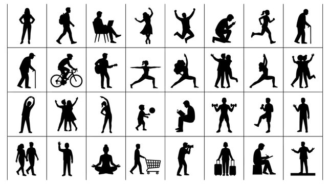 diverse people engaging in daily activities a collection of human figures illustrating various lifestyle work and leisure actions