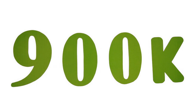 Green text 900k sign representing nine hundred thousand followers or milestone count isolated on transparent background