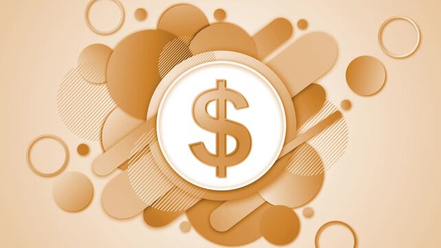 Dollar sign icon with layered circles and shapes background modern abstract business animation