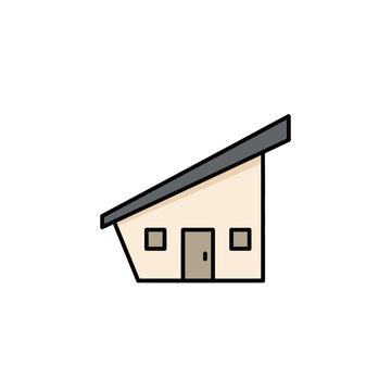 Minimalist modern house icon with sloped roof and beige walls