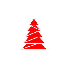 Fototapeta premium Minimalist red geometric pine tree icon on white background