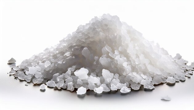 coarse sea salt crystals on white background